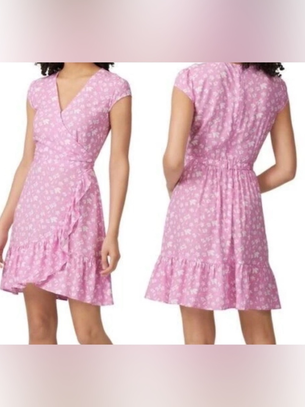 J. Crew Pink Floral Ruffled Wrap Mini Dress